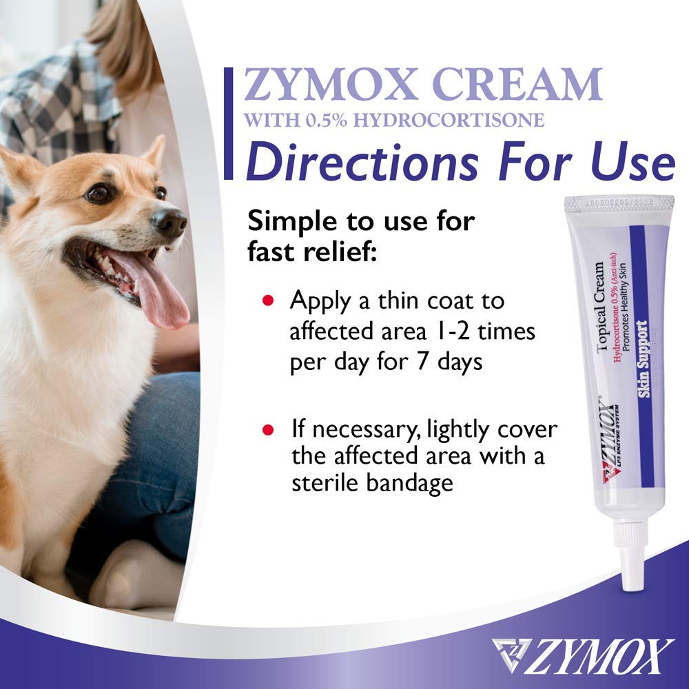 Zymox gentle ingredients label shown, highlighting safe, skin-friendly care.