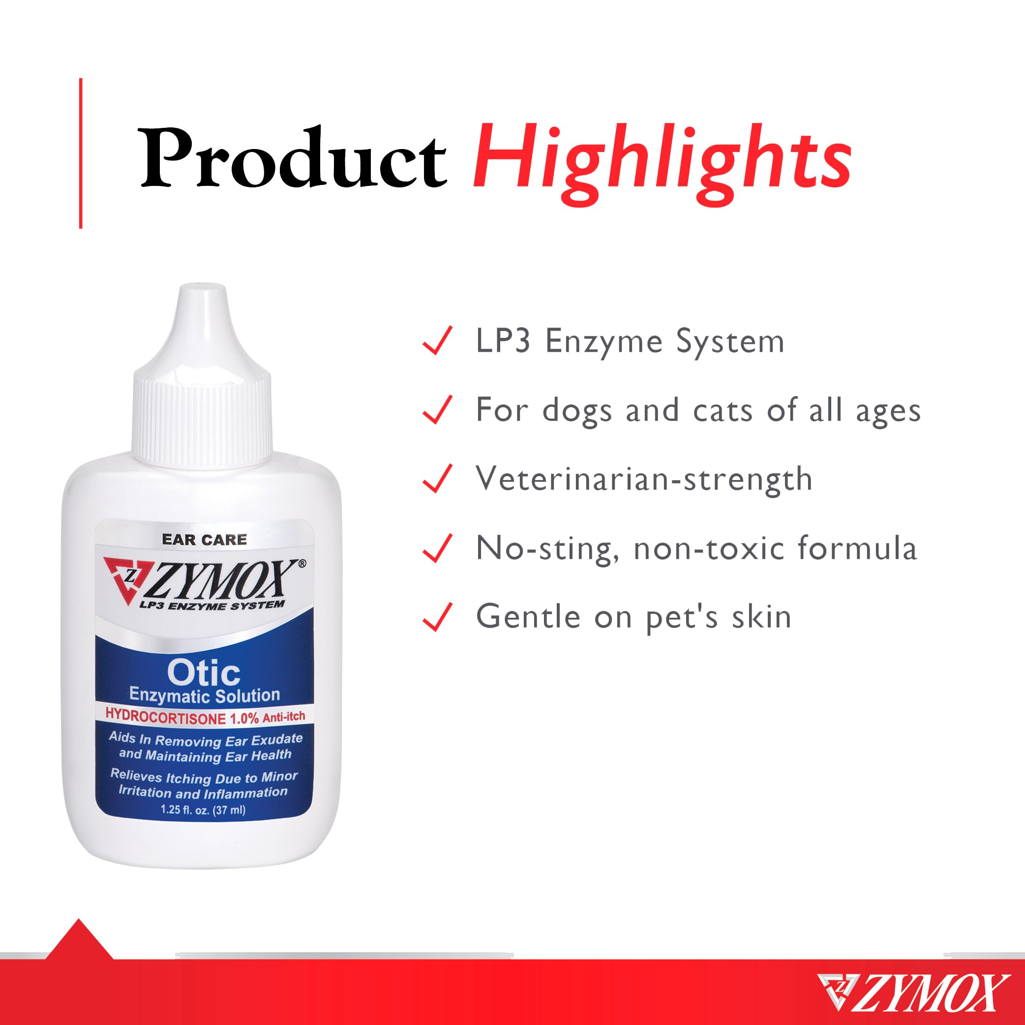 Zymox Otic gentle no-sting formula emphasizes comfort