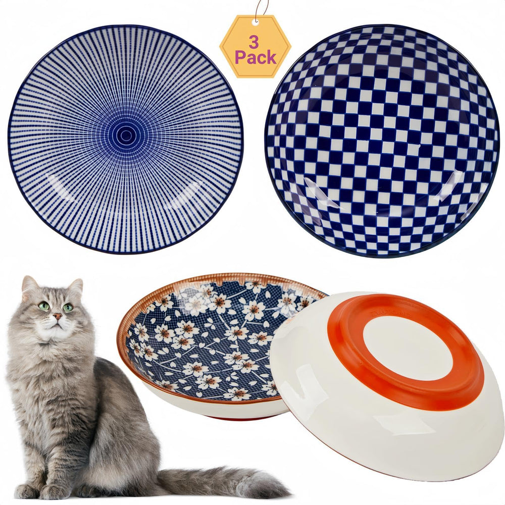 ZYUTONG 3-pack non-slip cat bowls with silicone base offer mess-free meals for indoor cats.