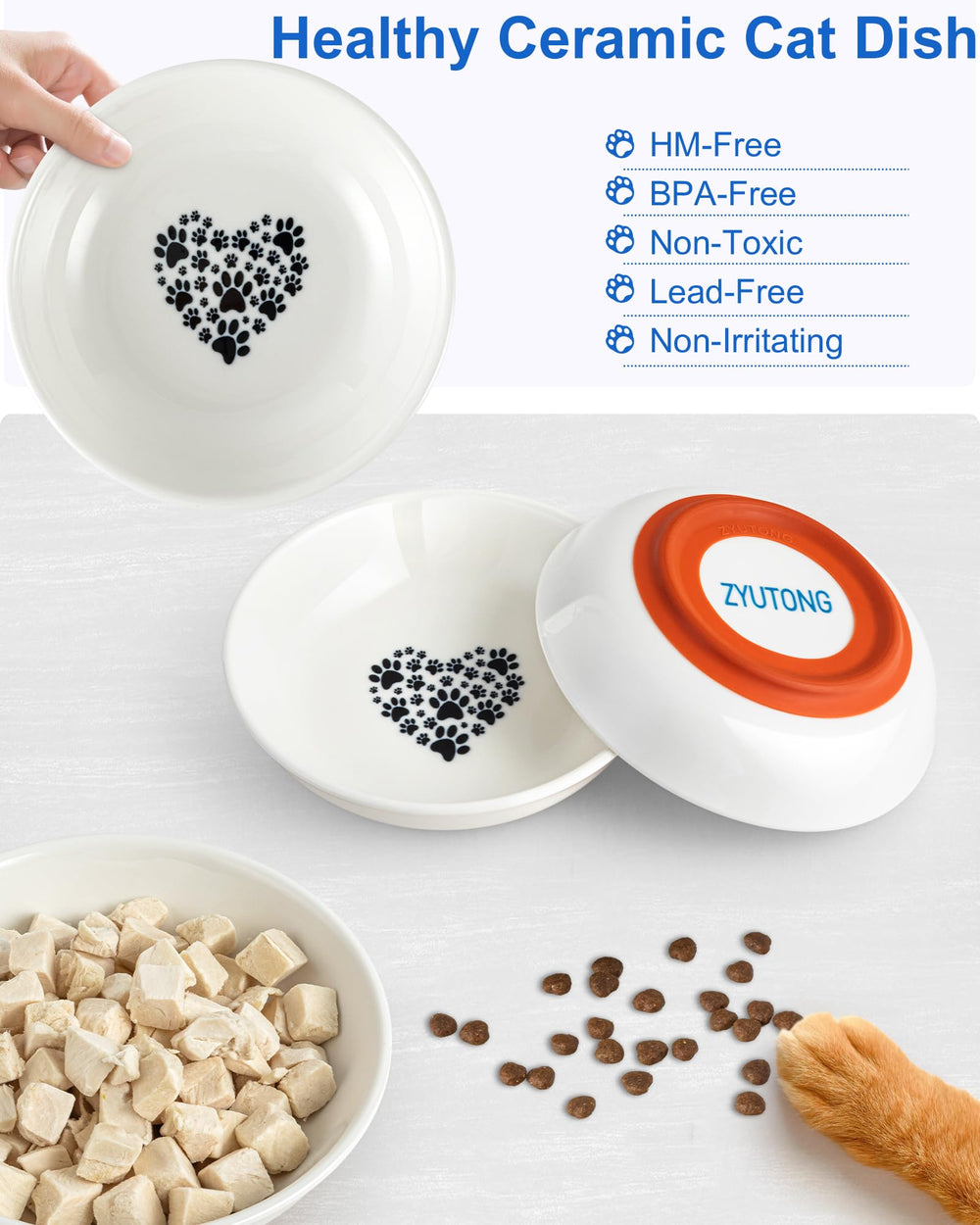 ZYUTONG dishwasher-safe and microwave-safe cat bowl for easy care.