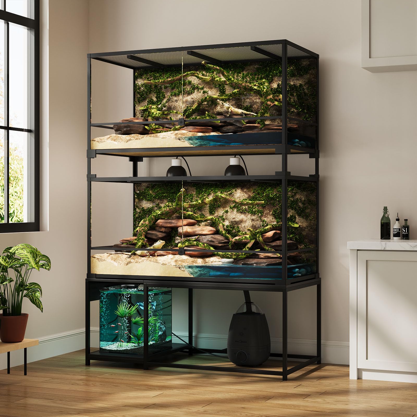 ZZJIHAI 120 gallon stand — easy-assembly package with numbered parts.